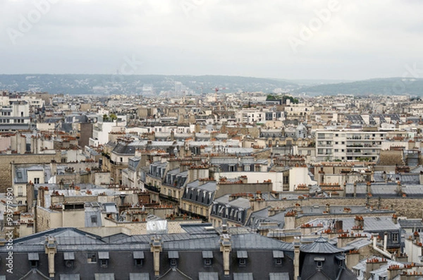 Fototapeta Roofs of Paris with moody sky