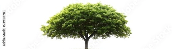 Fototapeta Isolated Green Tree with Lush Foliage, White Background, Single Tree, Nature, Photography, Tree Silhouette, Tree
