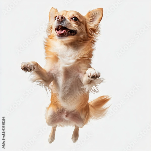 Fototapeta 
floated dog jumping gesture try to bite something in the air-4