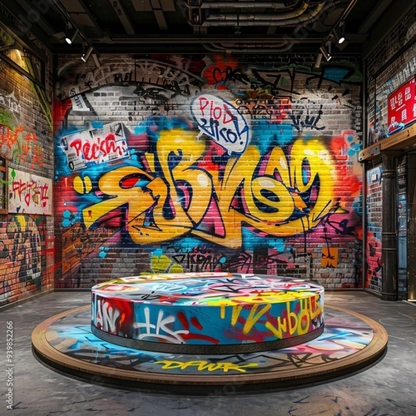 Obraz display stand on graffiti wall background