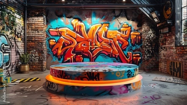 Fototapeta display podium on graffiti background	