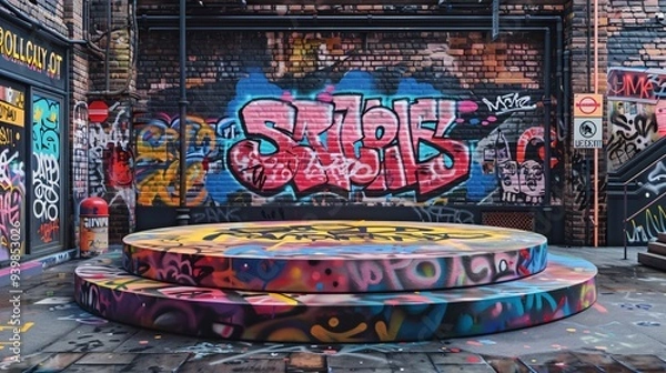 Obraz display stand on graffiti wall background