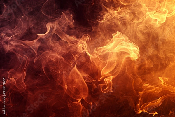Fototapeta Vibrant fiery smoke abstract background, glowing inferno flames with dynamic orange and red colors, swirling smoke textures for dramatic visual effects, perfect for creative designs, fire-themed