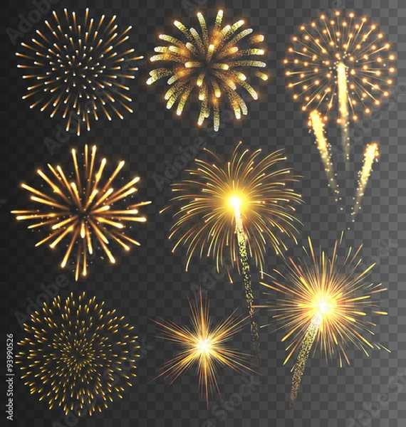 Fototapeta Festive Golden Firework Salute Burst on Transparent Background