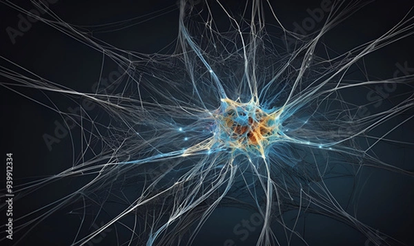 Fototapeta Glowing neural network with intricate lines and points, vibrant connections