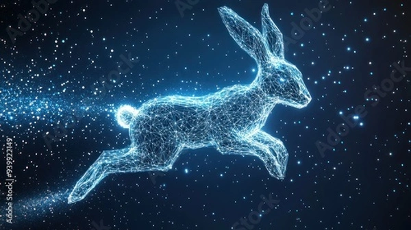Fototapeta Digital Rabbit Leaping Through the Cosmos