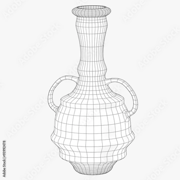 Fototapeta oriental jar black and white wireframe image