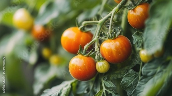 Obraz A close-up of freshly picked organic tomatoes still on the vine, highlighting their freshness