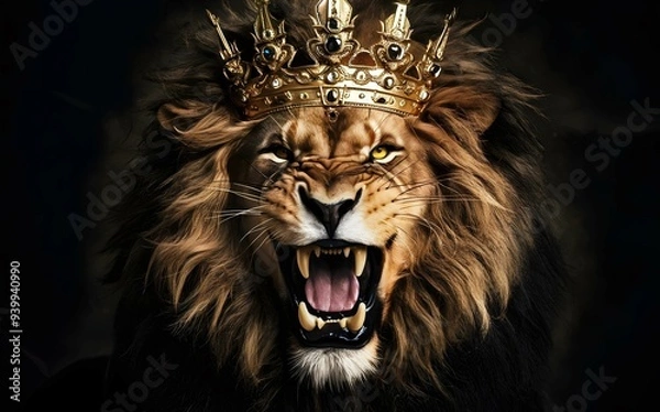Obraz Roaring Lion King with Golden Crown - Christian Concept Art of Royalty and Power