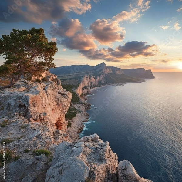 Fototapeta The shoreline at sunrise, capturing the beauty of daybreak.
