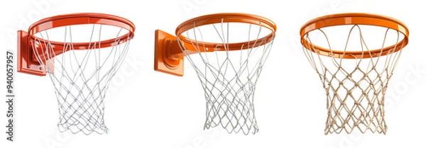 Fototapeta Basketball hoops with nets in different angles isolated on transparent background