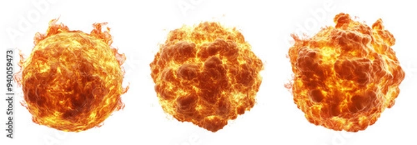 Fototapeta Explosive fiery blasts isolated on transparent background
