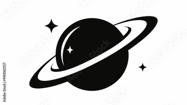 Fototapeta Saturn icon, Saturn with sparkle silhouette, cosmos and planet, Saturn silhouette vector 
