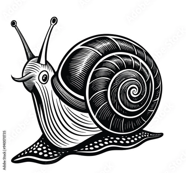 Fototapeta This Snail Silhouette Vector Clipart Captures the Intricate Details of This Slow-Moving Creature, Making It Ideal for Nature-Themed Designs, Wildlife Illustrations