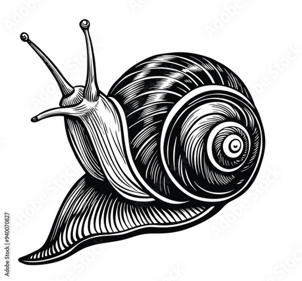 Fototapeta This Snail Silhouette Vector Clipart Captures the Intricate Details of This Slow-Moving Creature, Making It Ideal for Nature-Themed Designs, Wildlife Illustrations
