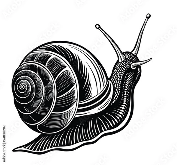 Fototapeta This Snail Silhouette Vector Clipart Captures the Intricate Details of This Slow-Moving Creature, Making It Ideal for Nature-Themed Designs, Wildlife Illustrations