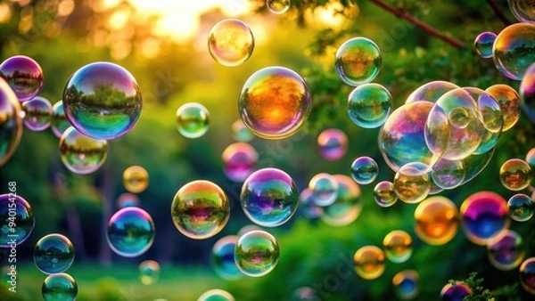 Fototapeta Playful scene with colorful bubbles floating in the air, bubbles, floating, colorful, airy, fun, playful, serene, abstract