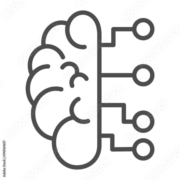 Fototapeta Neural network logo. Human brain emblem. Editable stroke, pixel perfect