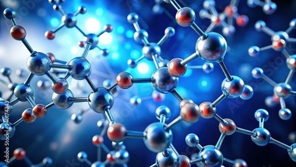 Fototapeta Hyperrealistic rendering of serotonin molecules bonding , science, chemistry, neurochemistry, mood, neurotransmitter