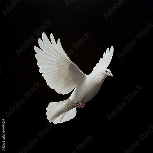 Obraz White dove isolated on black background