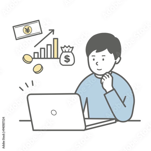 Fototapeta パソコンで資産運用する男性