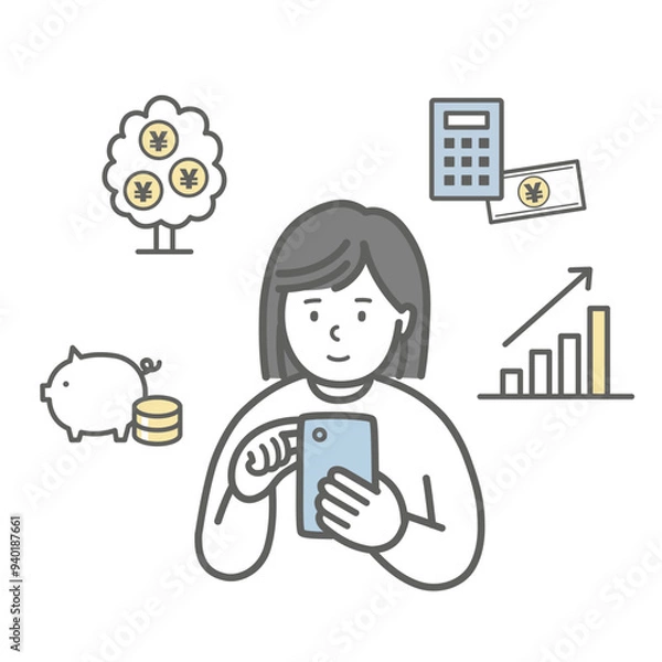 Obraz スマホで資産運用する女性