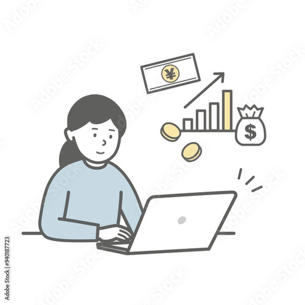 Fototapeta パソコンで資産運用する女性