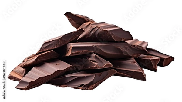 Fototapeta PNG. Fragment of dark chocolate isolated on a transparent background.