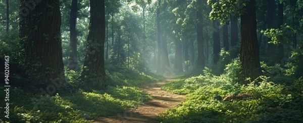 Obraz sun rays through the forest
