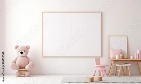 Fototapeta Serene Spaces Minimalist Background with Toys and Books