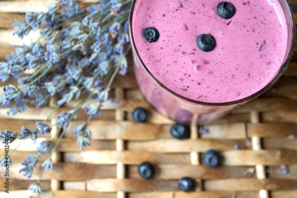 Obraz Blueberry with lavender and milkshake
