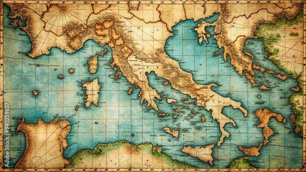 Fototapeta Vintage map of the Adriatic Sea showing coastlines, islands, and major cities, Adriatic Sea, vintage, map