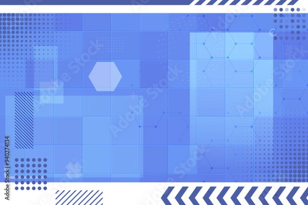 Fototapeta Blue screen mosaic memphis vector background for digital tech concept.
