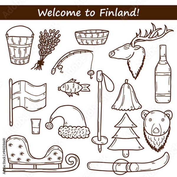 Fototapeta Finland hand drawn icons