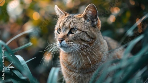 Fototapeta A majestic orange tabby cat with a gaze fixed on something in the distance,