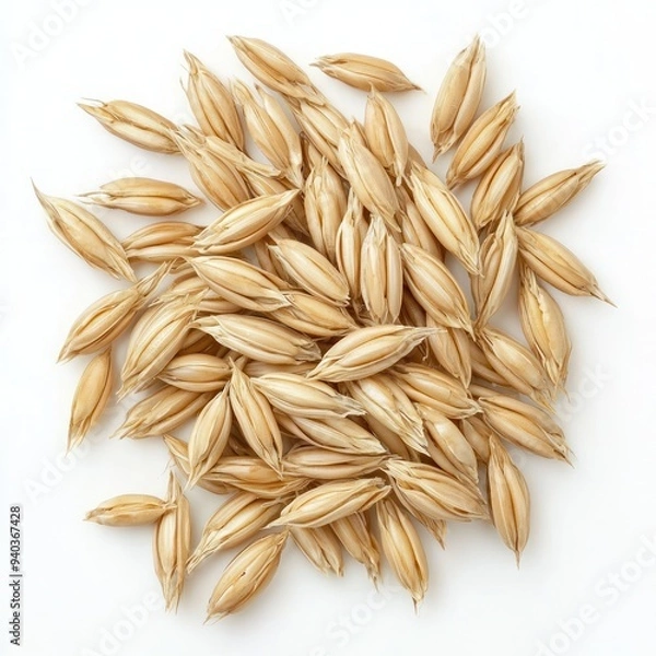 Fototapeta Macro Shot of Raw Barley Grains on White Background in Studio Lighting, Generative Ai