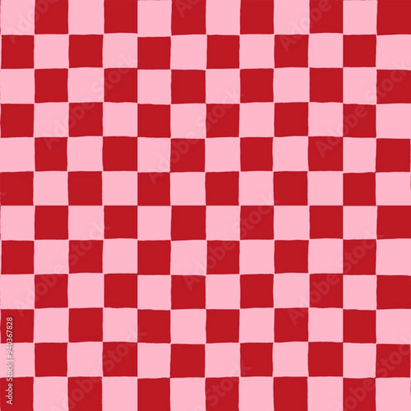 Obraz Seamless repeat pattern with ditsy hand drawn checkerboard in cotton candy pink and red. Soft pink and red checker for Valentines day, girls, cosmetics, teen projects and more