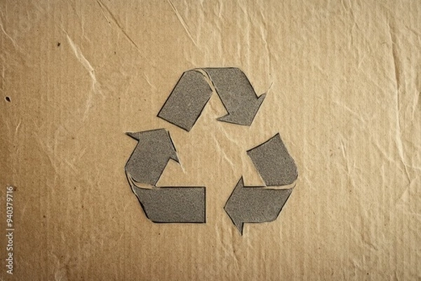 Fototapeta A cardboard box with a paper recycling symbol on it
