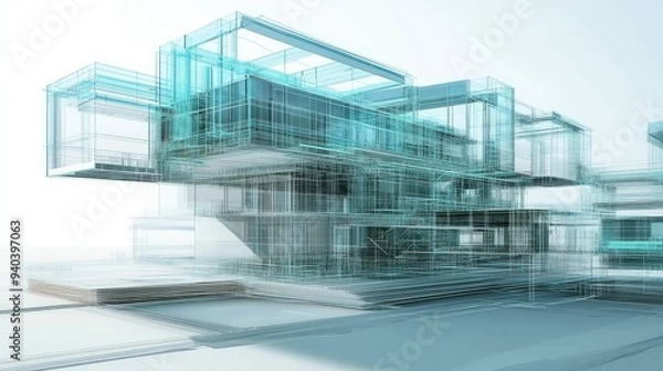 Fototapeta Modern architecture development with holographic plans