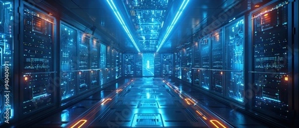 Fototapeta Futuristic  Hologram of Secure Cloud Data Centers - Technology Concept Visualization