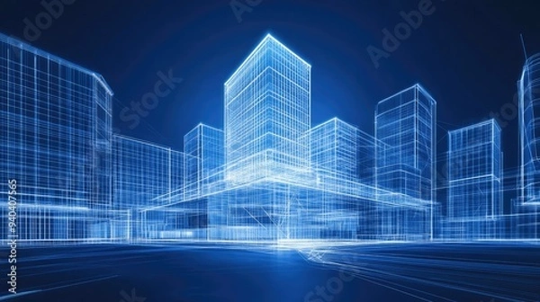 Fototapeta Innovative building design with virtual overlays