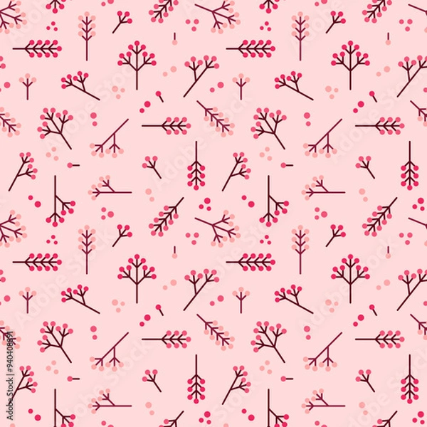 Obraz Simple berry or flower seamless pattern vector. Red berries on pink background. simply geometric design for fabric, textile, baby dress, kid cloth, print, cover, wrapping, paper, card, decor.