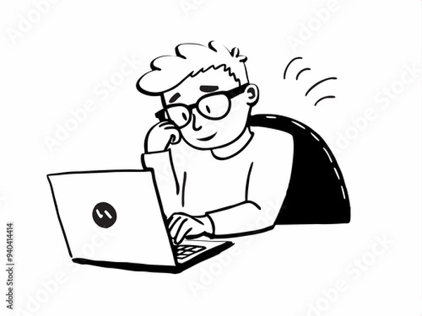Fototapeta freelancer at the desk,solves tasks from home.