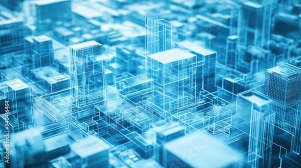 Fototapeta Modern architecture development with holographic plans