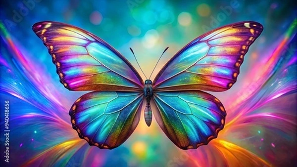 Fototapeta Colorful iridescent butterfly elf wings on background, fantasy, fairy, wings, magical, mystical, ethereal,flutter