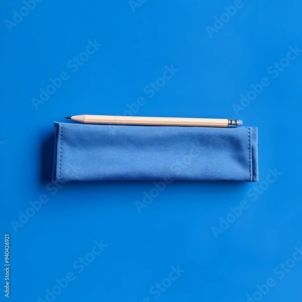 Fototapeta Minimalist Photograph of a Blue Pencil Case Placed at the Center of a Solid Background Perfect for Professional Product Photography and E commerce Imagery