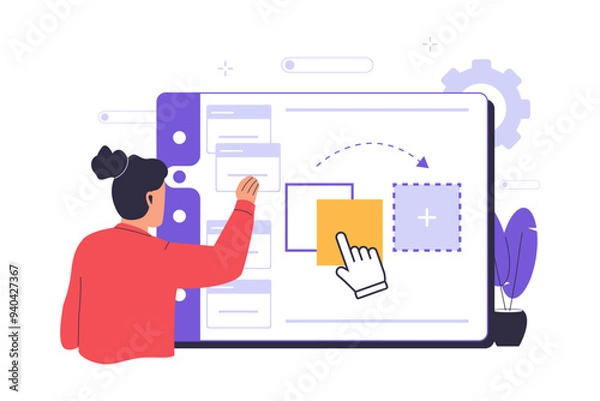 Fototapeta Flat design of drag and drop concept. Illustration for websites, landing pages, mobile applications, posters and banners. Trendy flat vector illustration