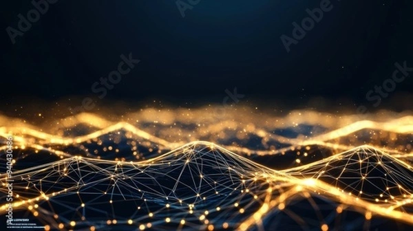 Fototapeta Illuminated Data Network: Futuristic Glowing Lines and Nodes on Dark Background