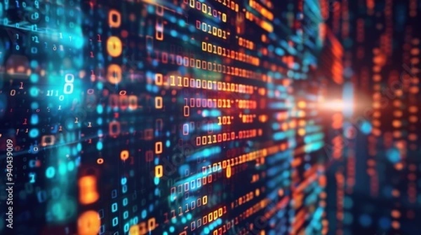 Fototapeta Abstract digital background with binary code and ai computations: a captivating visual representation showcasing the intricate interplay of technological advancement and digital innovation