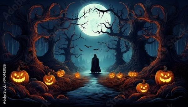 Fototapeta ダークファンタジーをテーマにしたハロウィーンのポストカードHalloween postcard with a dark fantasy theme